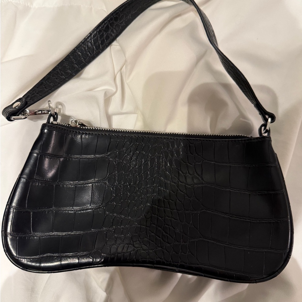 JW PEI Black Crocodile-Embossed Shoulder Bag